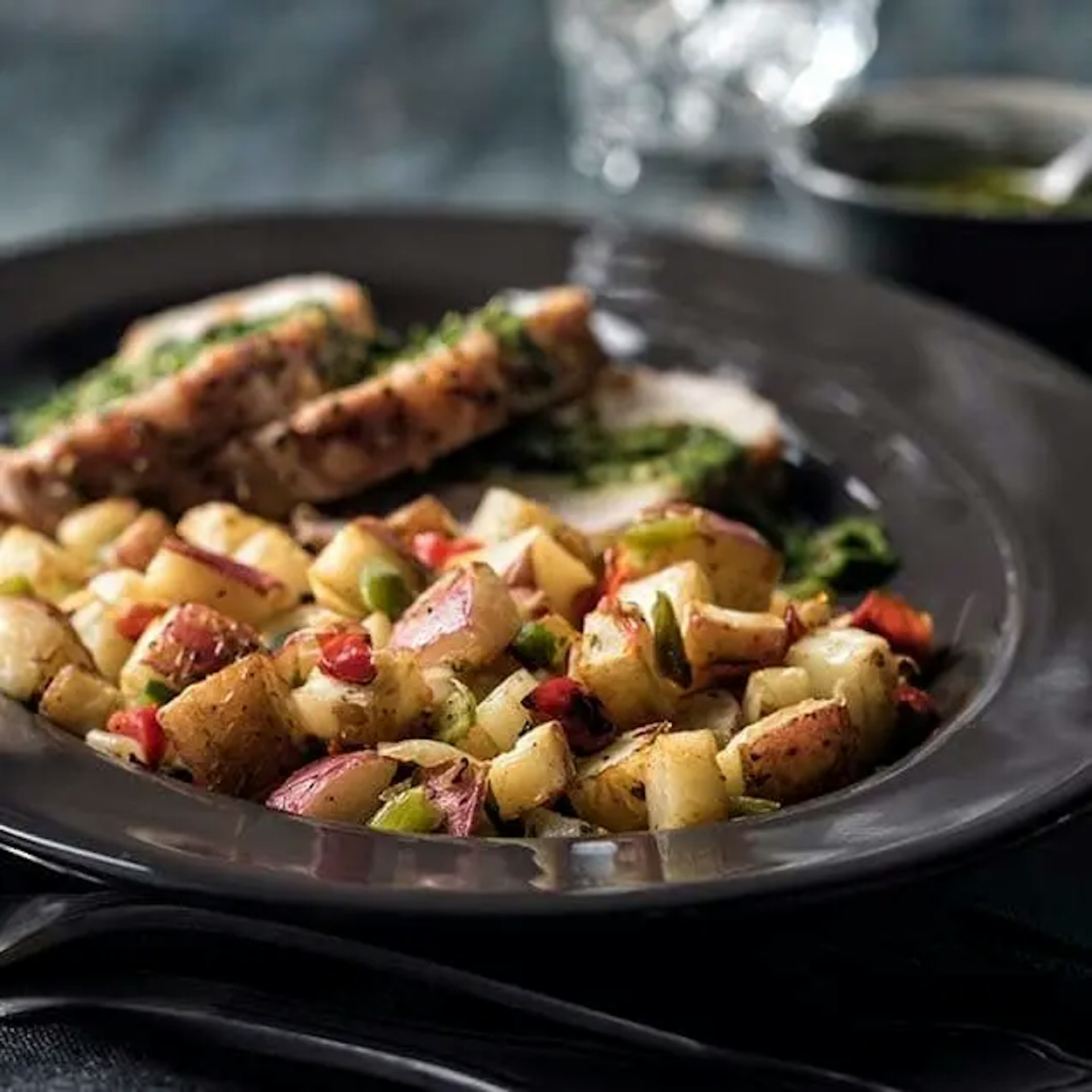 Roasted Potatoes & Jalapeño with Chimichurri Pork Loin Recipe Card