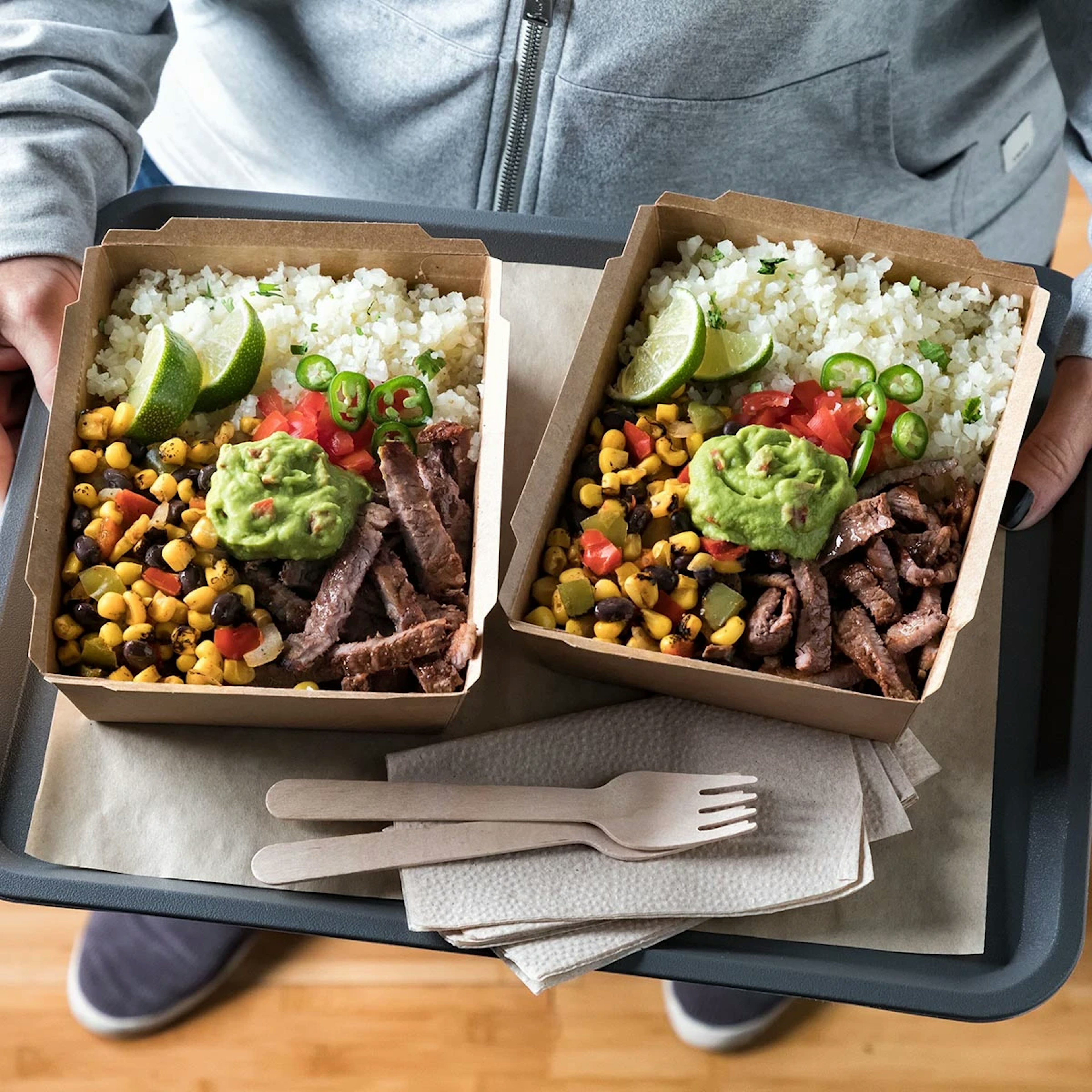 Carne Asada and Riced Cauliflower Power Bowl Recipe Card