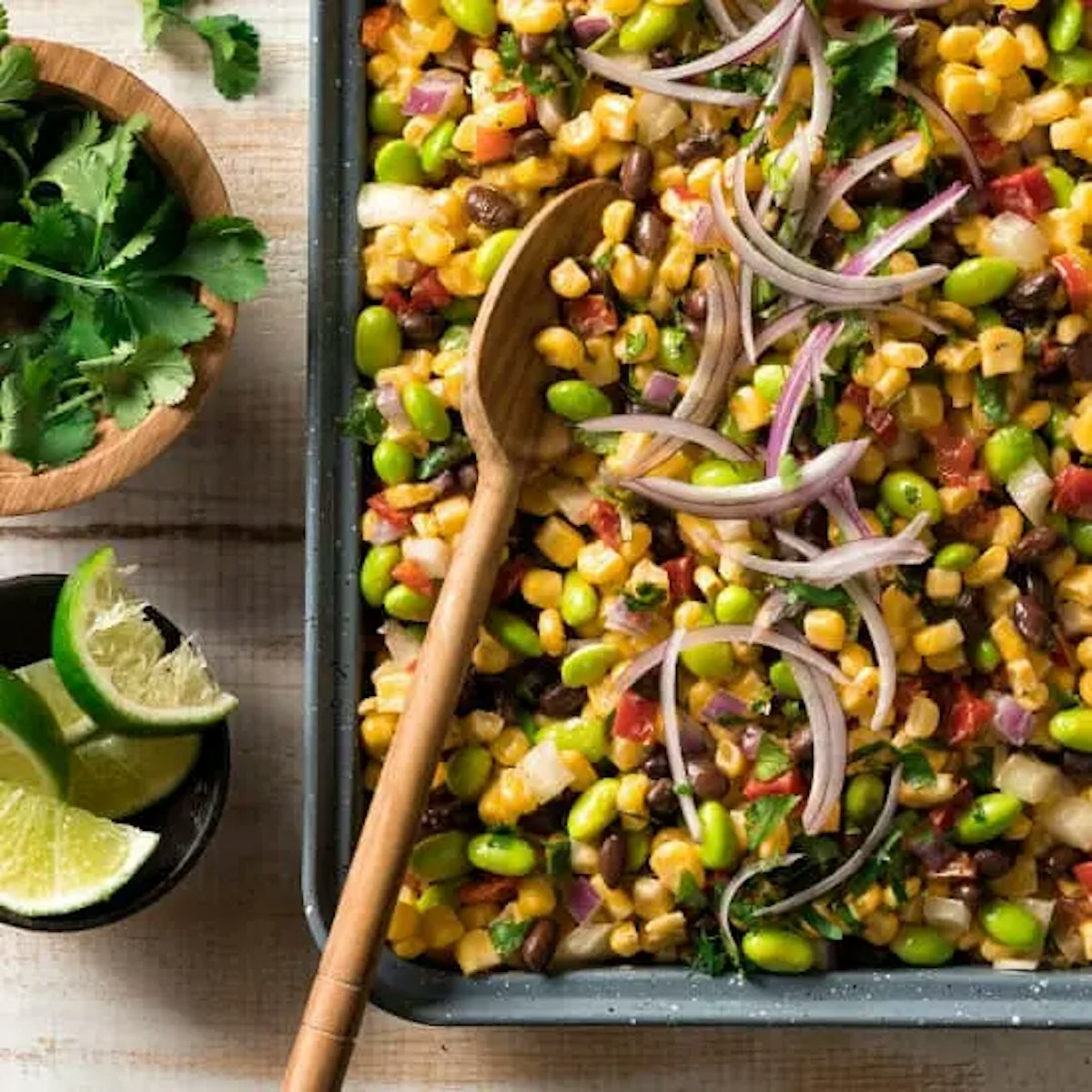 Edamame Succotash with Black Beans and Salsa Recipe Card