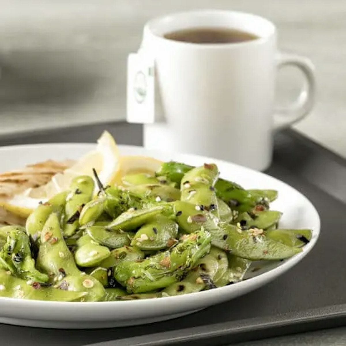 Blistered Edamame and Shishito Peppers Recipe Card